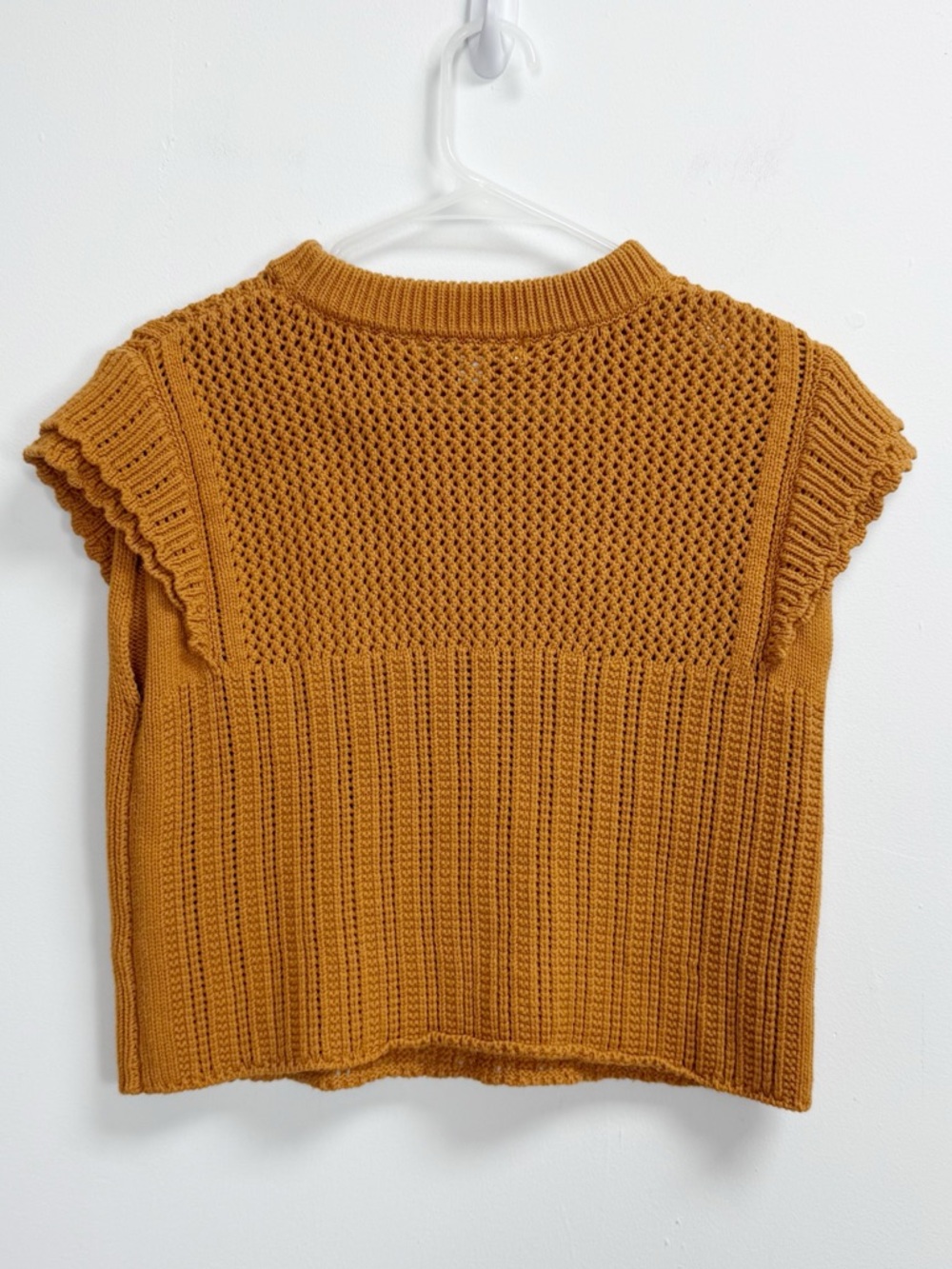 Anthropologie Flat White Ruffle Sweater Womens Small Yellow Knit - Picture 2 of 6